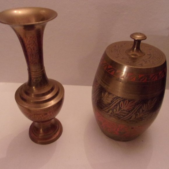 Other - 2 HAND CARVED BRASS TURKISH CONTAINERS.WS Other - 2 HAND CARVED BRASS TURKISH CONTAINERS.WS